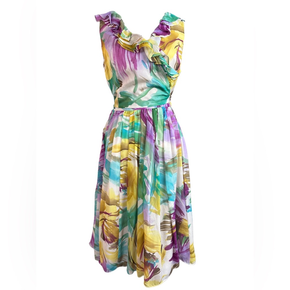 Jones New York 100% Silk Floral Spring Summer Easter Wedding Wrap Dress Size 12